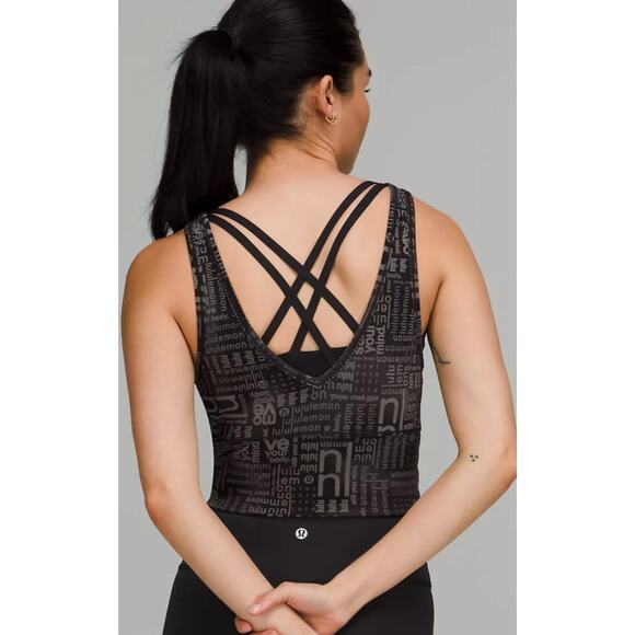 NWT Lululemon Power Pivot Everlux Tank Motif Women's 4 Black Logo Print - Picture 7 of 8
